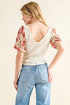 And The Why Full Size Floral Print Textured Sleeve Knit Top - Cocoa Yacht Club