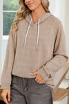 Smoke Gray Solid Color Textured Knit Drawstring Hoodie