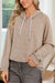Smoke Gray Solid Color Textured Knit Drawstring Hoodie