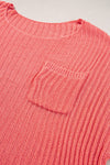 Fresh Salmon Short Sleeve Patched Pocket Split Baggy Knit Top