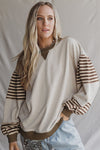 Parchment Colorblock Patchwork Striped Sleeve Sweatshirt