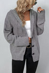 Black Button Up Drop Shoulder Knit Hooded Cardigan