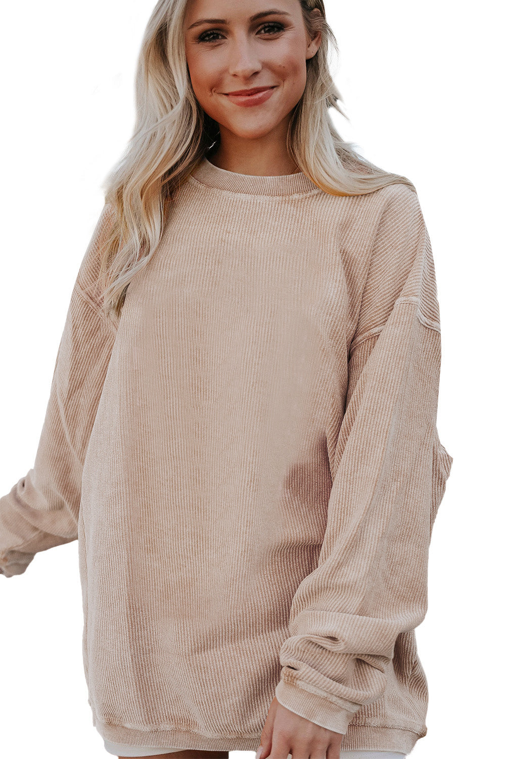 Light Grey Drop Shoulder Crinkle Rib Oversized Sweatshirt