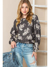 White Animal Print Drop Sleeve Pullover Sweatshirt