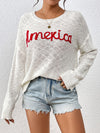 Letter Round Neck Long Sleeve Sweater - Cocoa Yacht Club