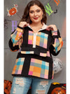 Plus Size Color Block Half Snap Long Sleeve Sweatshirt