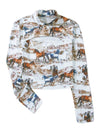 Brown Horses Print Cut-out Mock Neck Top