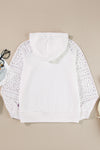 White Lace Patchwork Hollow Out Sleeve Drawstring Hoodie