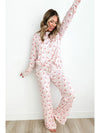 Pink Santa Claus Striped Print Loose Fit Two Piece Loungewear Set