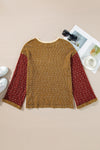 Beige Swiss Dot Drop Shoulder Patchwork Loose Knit Top