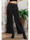 Black Elastic High Waisted Wide Leg Pants with Pockets