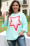 Moonlight Jade Colorblock Star Patch Plus Size Top