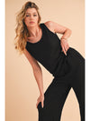 Black Crinkled U Neck Tank and Wide Leg Pants Set