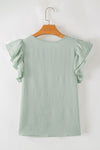 Mist Blue Solid Color Ruffle Sleeve Crinkled Blouse