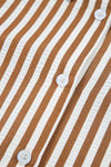 Brown Stripe Ruffle Hem Collared Long Sleeve Shirt Mini Dress