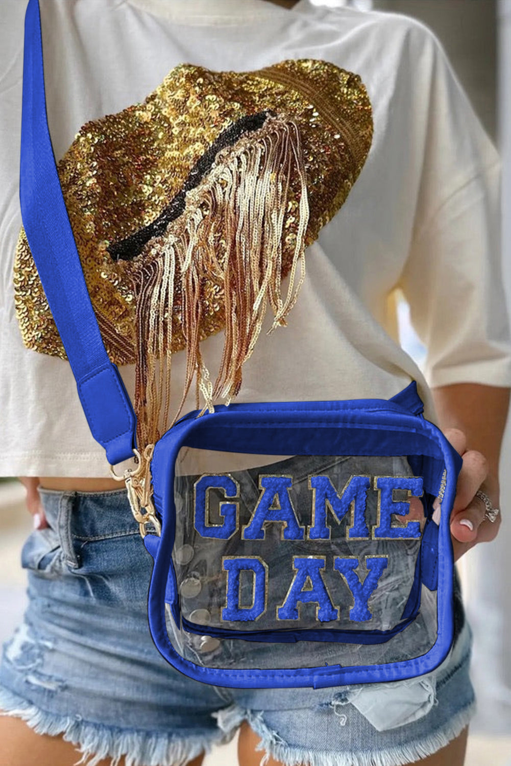 Black Chenille GAME DAY Pattern Clear Bag