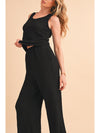 Black Crinkled U Neck Tank and Wide Leg Pants Set