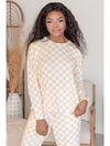 Beige Checkered Print Long Sleeve Loose Fit Pajama Set