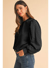 Black Eyelet Embroidered Patchwork Sleeve Ribbed Sweatshirt