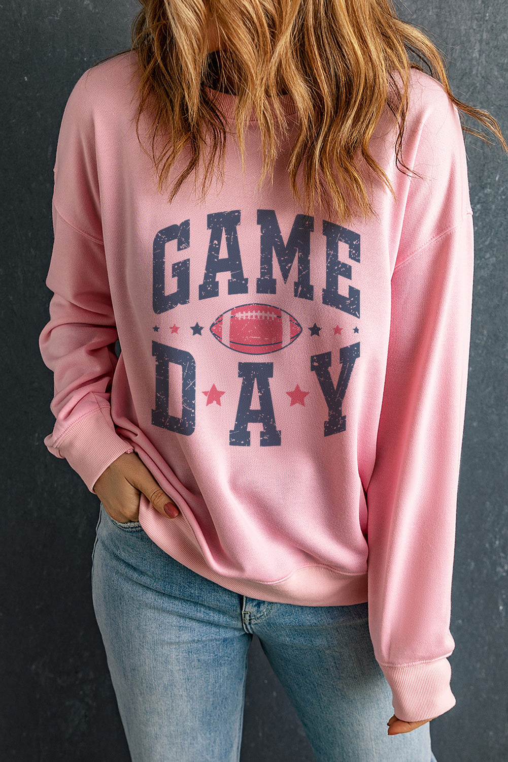 Pink Rugby GAME DAY Graphic Drop Shoulder Sweatshirt