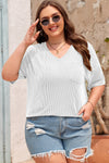 Black Twist Corded V-Neck Plain Plus T-Shirt