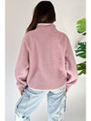 Fushia High Collar Long Sleeve Pocket Pullover Sweatshirt