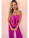 Bright Pink Bowknot Strapless Wide Leg Jumpsuit