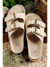 Beige Suede Buckle Decor Corky Platform Slides Shoes