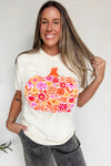 White Floral Pumpkin Graphic Fashion Tee