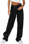 Sky Blue Mid Rise Asymmetrical Waist Wide Leg Jeans