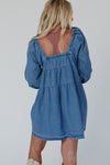 Dusk Blue Side Pockets Loose Fit Denim Mini Dress