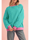 Green Stripe Contrast Edge Oversized Sweatshirt