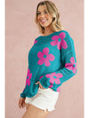 Light Pink Flower Drop Shoulder Hollow Knit Top