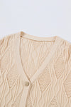 Apricot Knitted Hollow out Button up Plus Size Cardigan