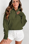 Flamingo Zip Up Stand Collar Ribbed Thumbhole Sleeve Sweatshirt