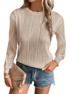 Apricot Wavy Textured Solid Color Drop Shoulder Pullover Top