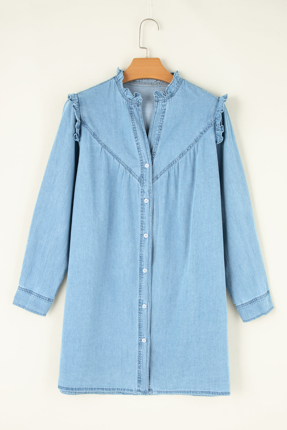 Myosotis Frill V Neck Buttoned Denim Dress