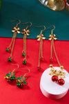 Fiery Red Bow Christmas Jingle Bell Dangle Earring