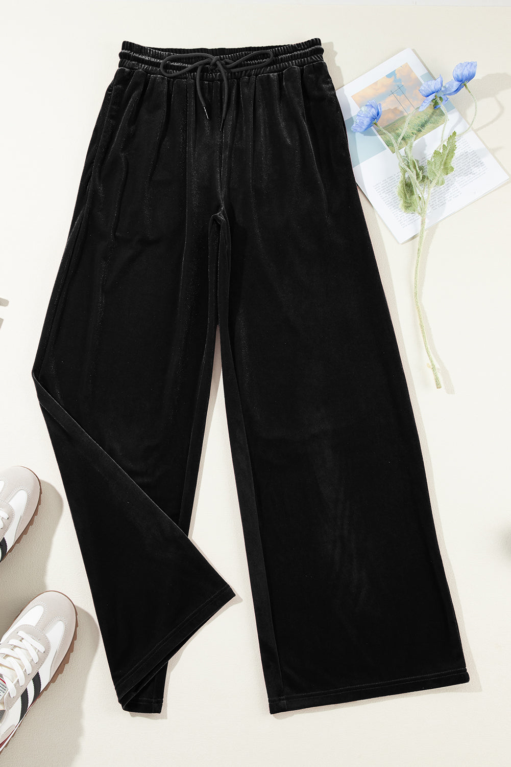 Evergreen Solid Drawstring Waist Wide Leg Pants