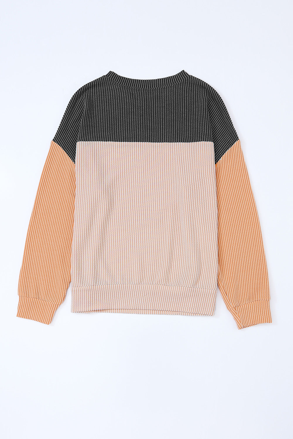 Black Ribbed Color Block Long Sleeve Top