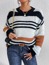 Contrast Striped Round Neck Long Sleeve Sweater - Cocoa Yacht Club