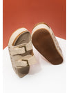 Beige Suede Buckle Decor Corky Platform Slides Shoes