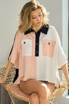 BiBi Color Block Quarter Neck Short Dolan Sleeve Top