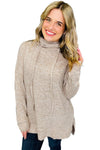 Long Sleeve Tops Apricot Drawstring Cowl High Neck Long Sleeve Split Top.