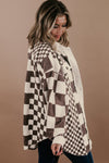 Brown Checkered Print Corduroy Plus Size Shacket