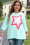 Moonlight Jade Colorblock Star Patch Plus Size Top