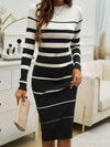 Devine Color Block Round Neck Long Sleeve Midi Dress - Cocoa Yacht Club