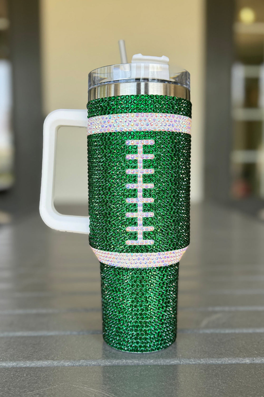 Orange 40oz Rhinestone Rugby Football Handle Vacuum Cup