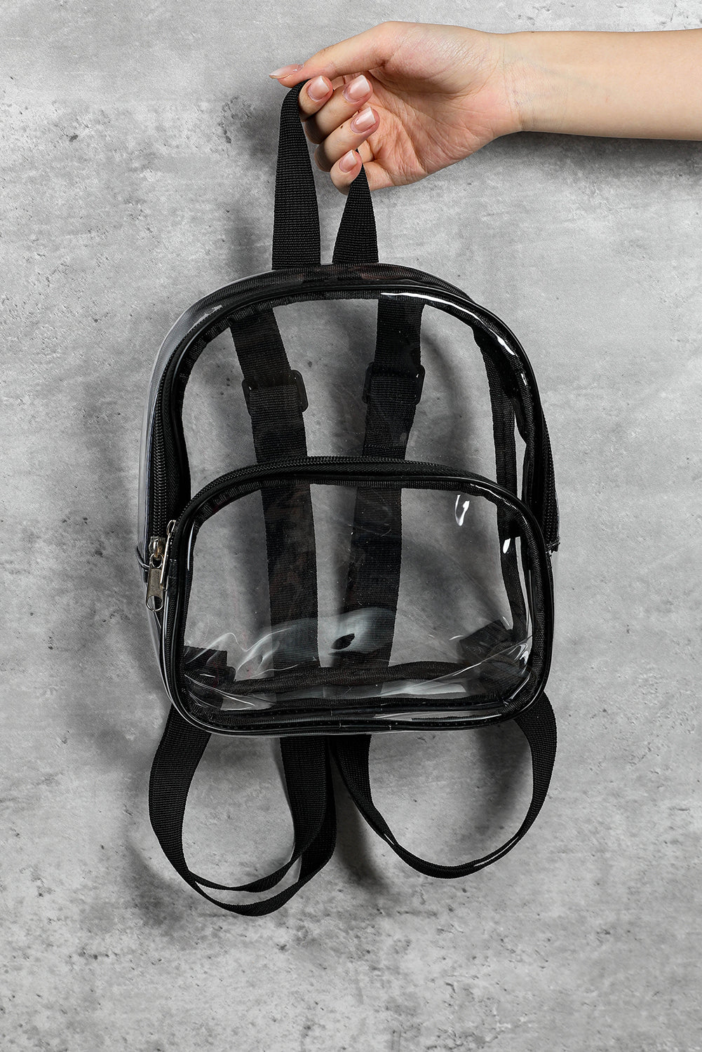 Black Contrast Edge PVC Clear Zipper Backpack