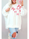 White Sequin Bowknot High Low Oversize Sweatshirt